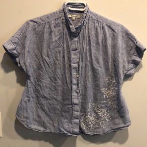 Madewell floral embroidered pinstripe blouse